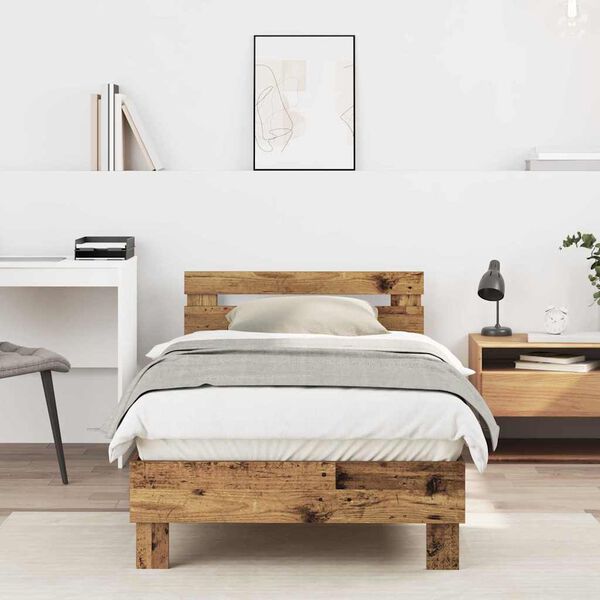 vidaXL Estructura de cama con cabecera Madera vieja 203 x 95 x 70 cm