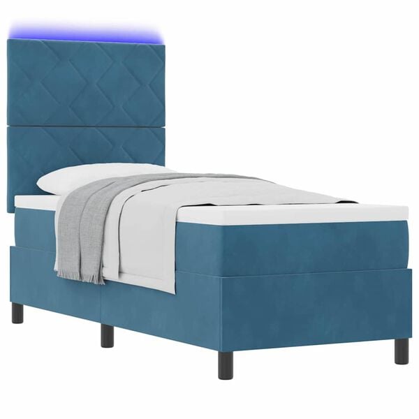 vidaXL Cama Box Spring LED con colch&oacute;n Azul Oscuro 80 x 200 cm tela