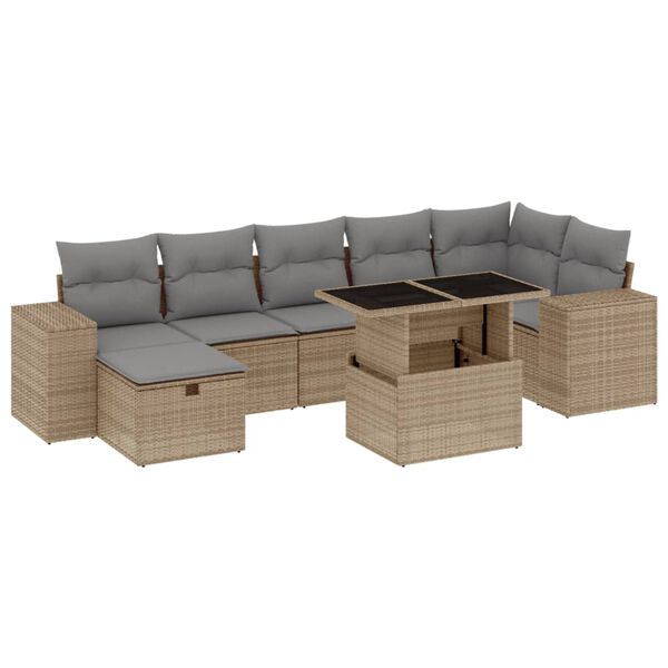 vidaXL Set de sof&aacute;s de jard&iacute;n y cojines 8 piezas rat&aacute;n sint&eacute;tico beige
