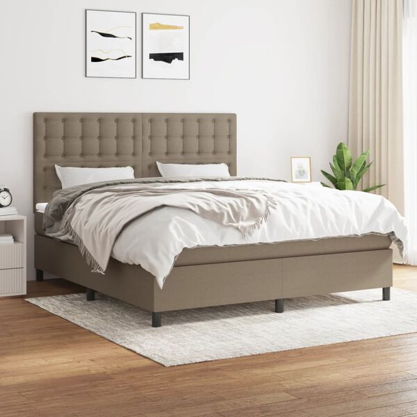 vidaXL Cama box spring con colch&oacute;n tela gris taupe 180x200 cm