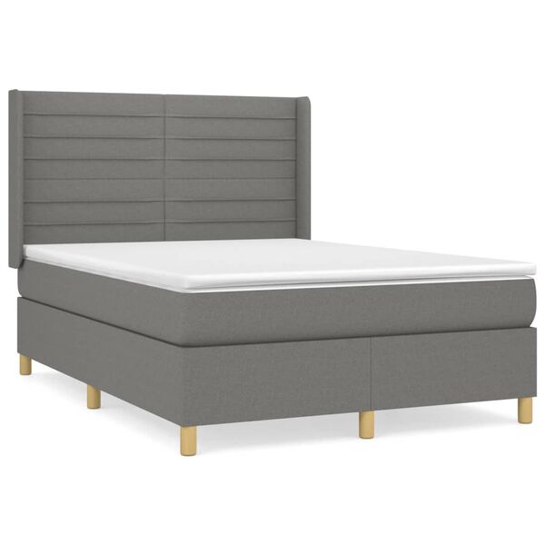 vidaXL Cama box spring con colch&oacute;n tela gris oscuro 140x190 cm