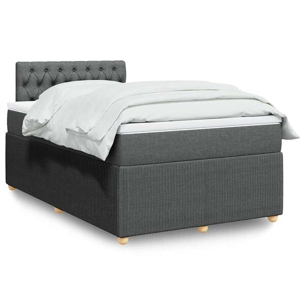 vidaXL Cama box spring con colch&oacute;n tela gris oscuro 120x200 cm