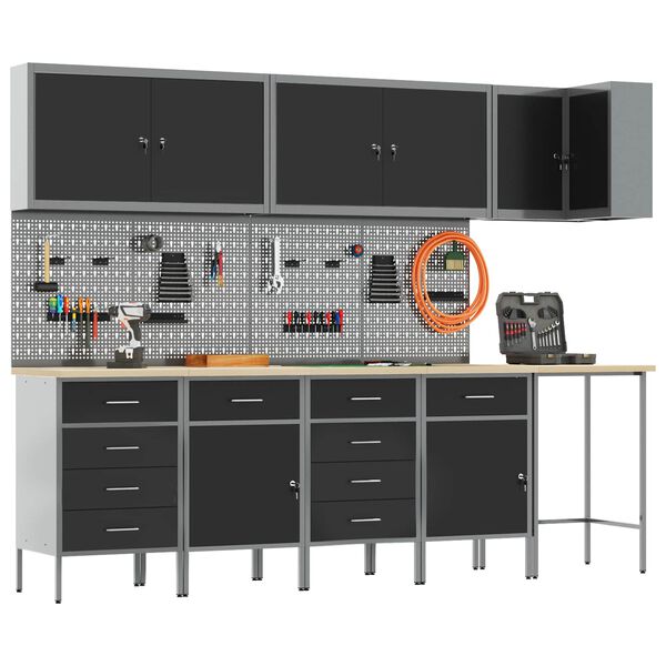 vidaXL Conjunto de armarios de trabajo con caj&oacute;n 12 pcs Negro y Gris
