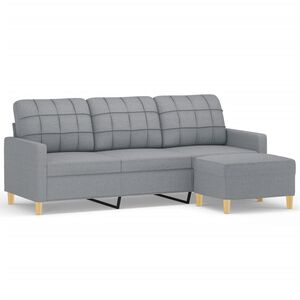 vidaXL Sof&aacute; de 3 plazas con taburete de tela gris claro 180 cm
