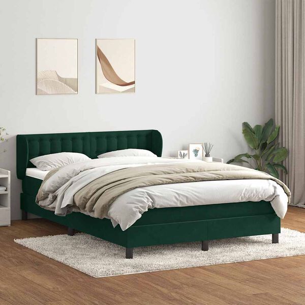 vidaXL Cama box spring con colch&oacute;n terciopelo verde oscuro 160x220 cm