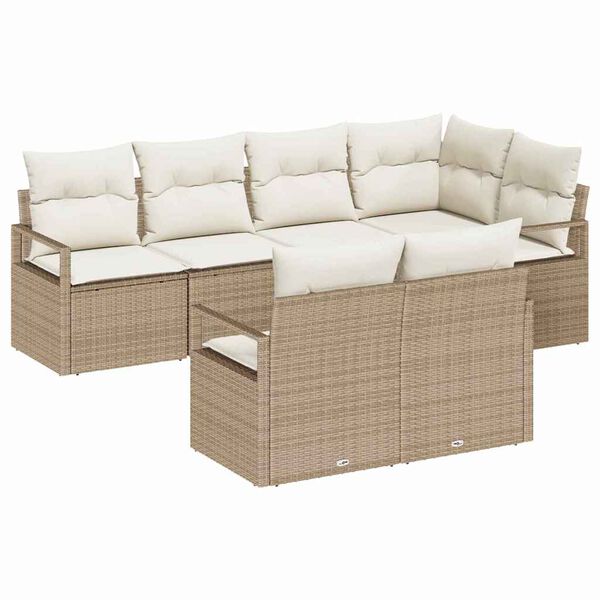 vidaXL Conjunto de sofá de jardín 7 pcs Beige Poliratán