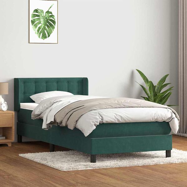 vidaXL Cama box spring con colch&oacute;n terciopelo verde oscuro 100x210 cm