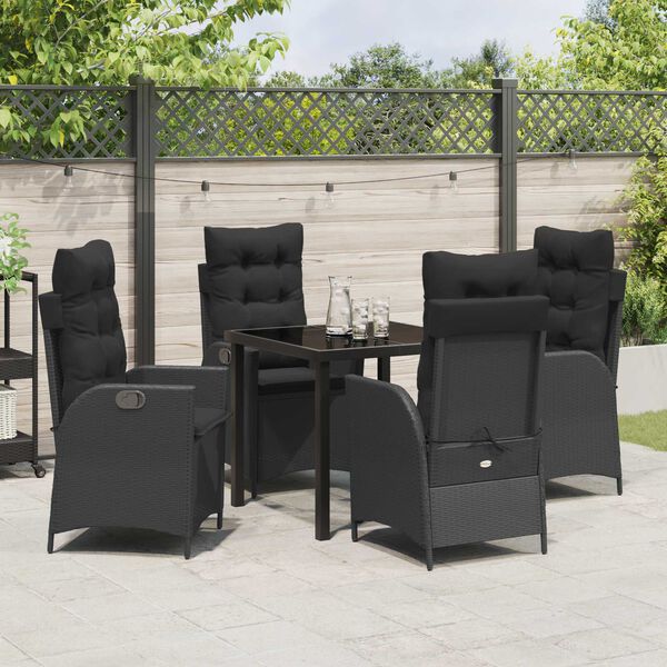 vidaXL Conjunto de Comedor de Jard&iacute;n 5 pcs Negro rat&aacute;n sint&eacute;tico