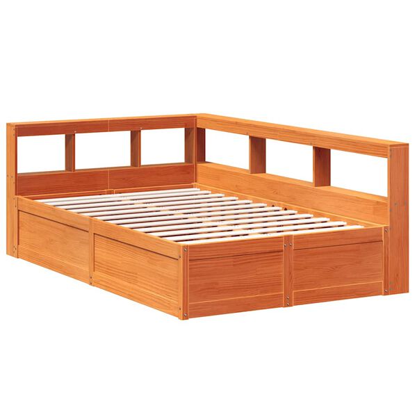 vidaXL Cama con estanter&iacute;a sin colch&oacute;n madera maciza marr&oacute;n 135x190cm