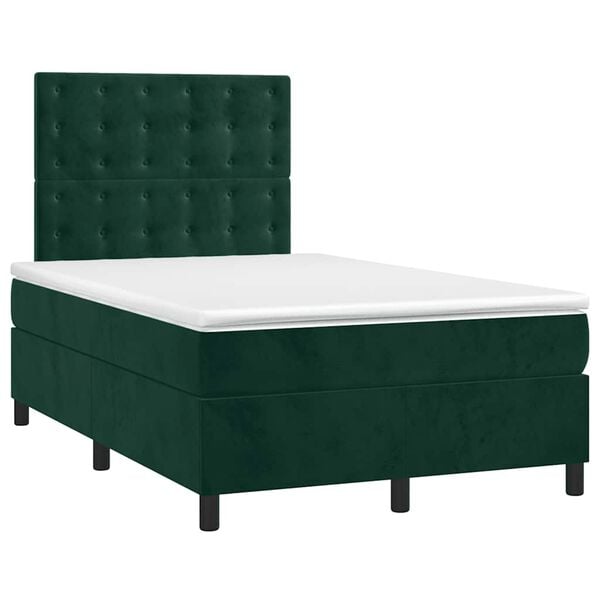 vidaXL Cama box spring colch&oacute;n y LED terciopelo verde oscuro 120x200cm