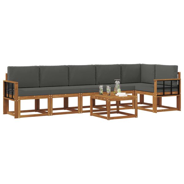 vidaXL Conjunto de sof&aacute;s de exterior 7 pcs Natural y Antracita