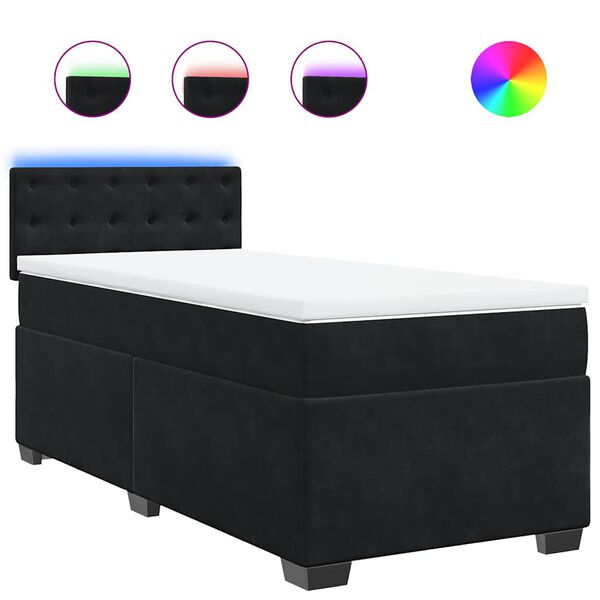 vidaXL Cama box spring individual con colch&oacute;n tela negro