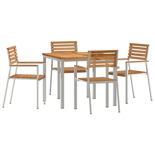 vidaXL Conjunto de Comedor de Jard&iacute;n 5 pcs Madera de teca maciza