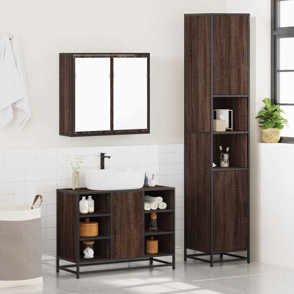 vidaXL Set de muebles baño 3 pzas madera contrachapada roble marrón