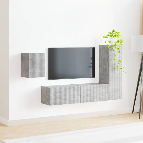 vidaXL Conjunto de mueble de TV 4 pcs Gris Concreto