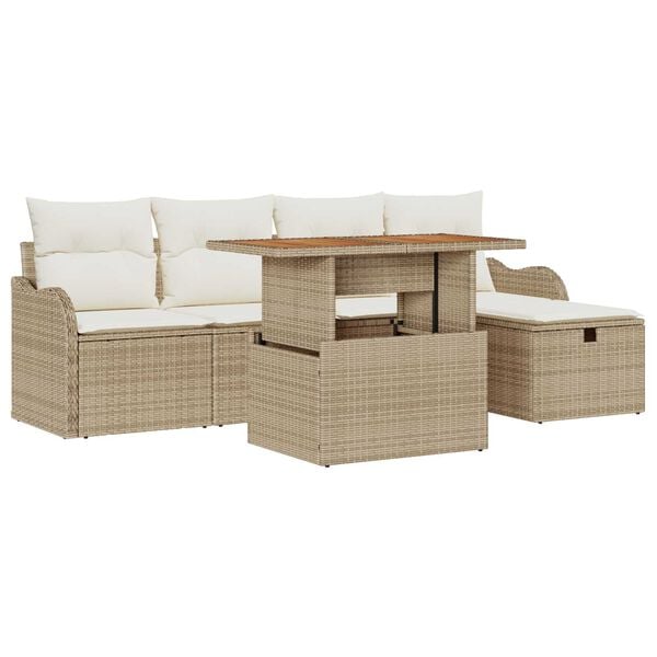 vidaXL Conjunto de sof&aacute; de jard&iacute;n 6 pcs Beige rat&aacute;n sint&eacute;tico