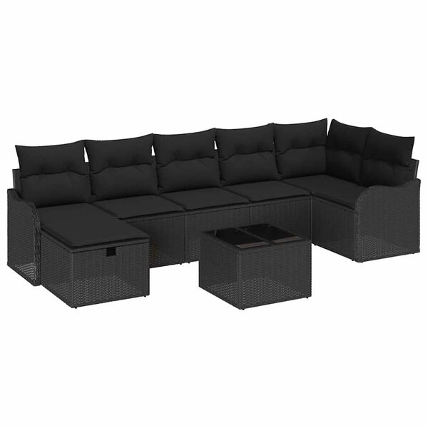 vidaXL Conjunto de sof&aacute; de jard&iacute;n con coj&iacute;n 8 pcs Negro Polirat&aacute;n