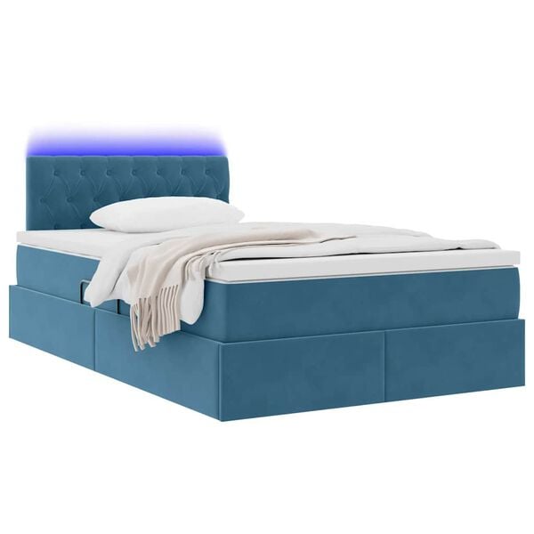 vidaXL Cama con almacenamiento y LED Azul 120 x 190 cm Terciopelo