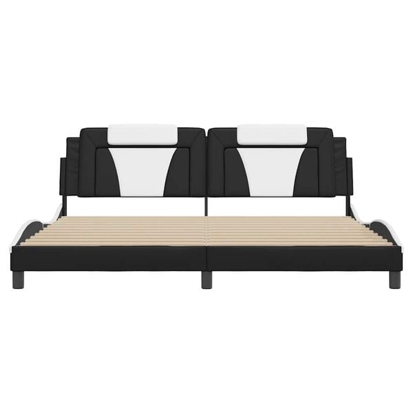 vidaXL Estructura de cama Viana sin colch&oacute;n cuero sint&eacute;tico negro blanco 200x200 cm