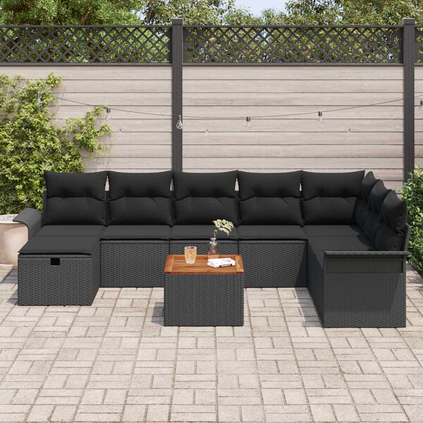 vidaXL Conjunto de sof&aacute;s de jard&iacute;n 9 pcs Negro rat&aacute;n sint&eacute;tico