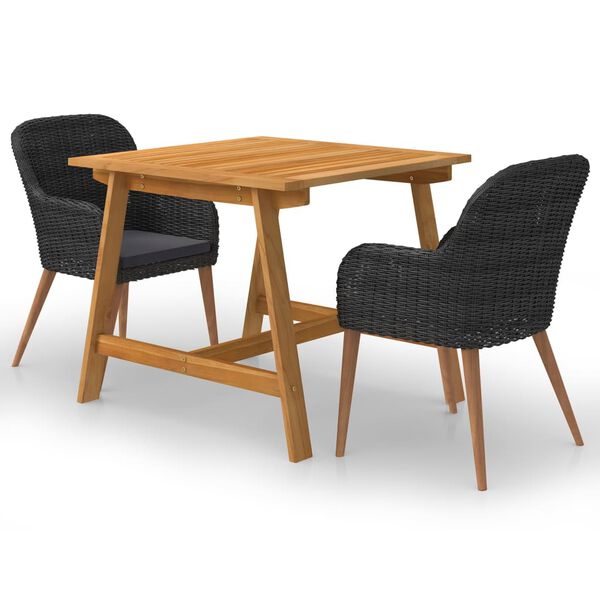 vidaXL Juego de comedor para jardín 3 piezas negro