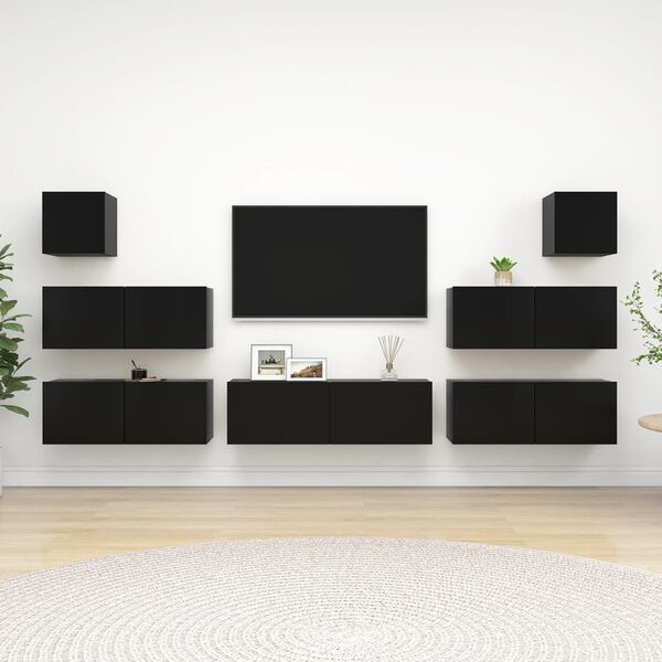 vidaXL Set de muebles de sal&oacute;n TV 7 piezas madera ingenier&iacute;a negro
