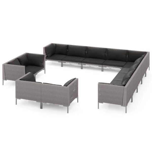 vidaXL Muebles de jard&iacute;n 13 pzas y cojines rat&aacute;n sint&eacute;tico gris oscuro