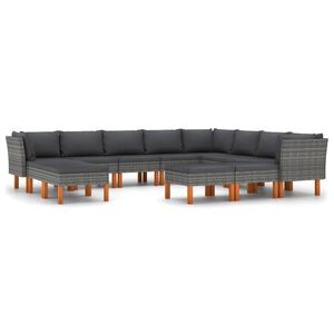 vidaXL Set de muebles de jard&iacute;n 12 pzas y cojines rat&aacute;n sint&eacute;tico gris