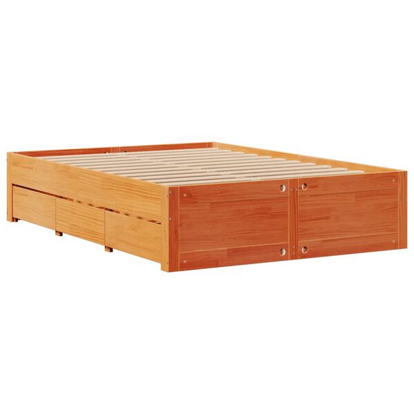 vidaXL Cama con cajones sin colch&oacute;n madera maciza marr&oacute;n 160x200 cm