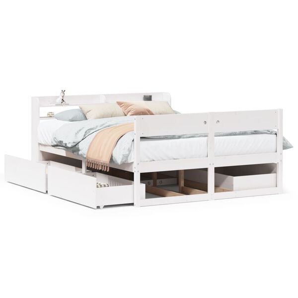 vidaXL Estructura de cama sin colch&oacute;n madera de pino blanca 150x200 cm