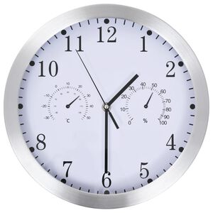 vidaXL Reloj de pared de cuarzo higr&oacute;metro y term&oacute;metro 30 cm blanco