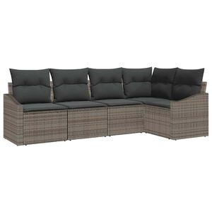 vidaXL Conjunto de sof&aacute;s de jard&iacute;n 5 pcs Gris rat&aacute;n sint&eacute;tico