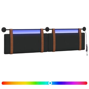 vidaXL Cabecero colgante Con luz LED Negro PU antiguo