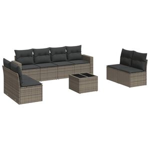 vidaXL Set de muebles de jard&iacute;n 9 pzas y cojines rat&aacute;n sint&eacute;tico gris