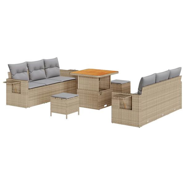 vidaXL Conjunto de sof&aacute; de jard&iacute;n 9 pcs Beige rat&aacute;n sint&eacute;tico