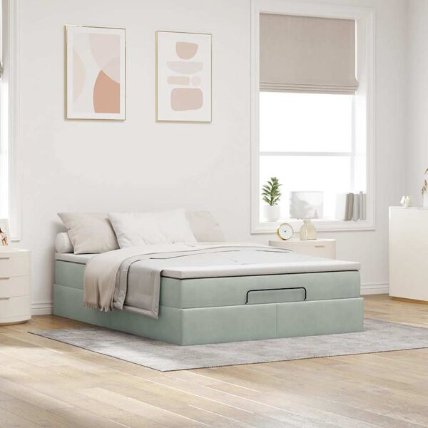 vidaXL Estructura cama otomana con colch&oacute;n gris claro 140x200cm
