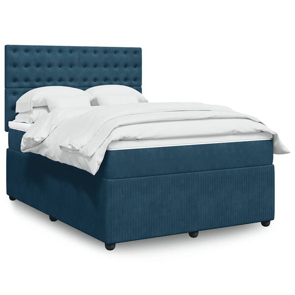 vidaXL Cama box spring con colch&oacute;n terciopelo azul oscuro 140x190 cm