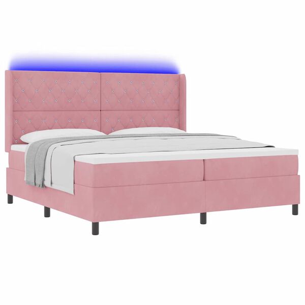 vidaXL Cama tipo Box Spring con colch&oacute;n Rosa 200 x 200 cm Terciopelo