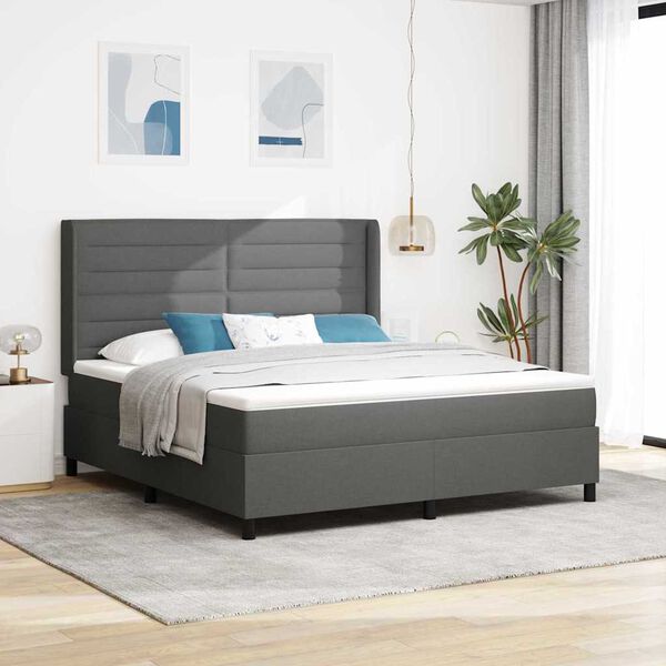 vidaXL Cama tipo Box Spring con colch&oacute;n Gris oscuro 200 x 180 cm tela