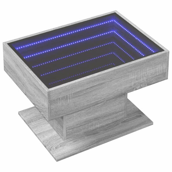 vidaXL Mesa de centro y LED madera ingenier&iacute;a gris Sonoma 70x50x45 cm