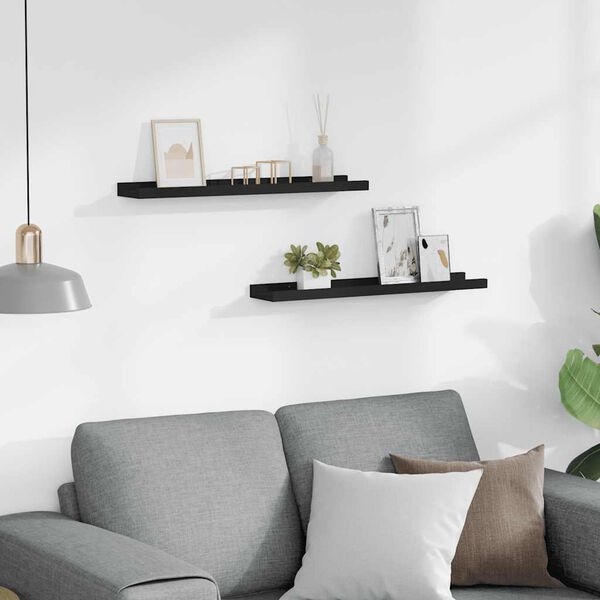 vidaXL Repisa para marcos de fotos 2 uds MDF negro 60x9x3 cm