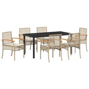 vidaXL Conjunto de Comedor de Jard&iacute;n 7 pcs Beige rat&aacute;n sint&eacute;tico