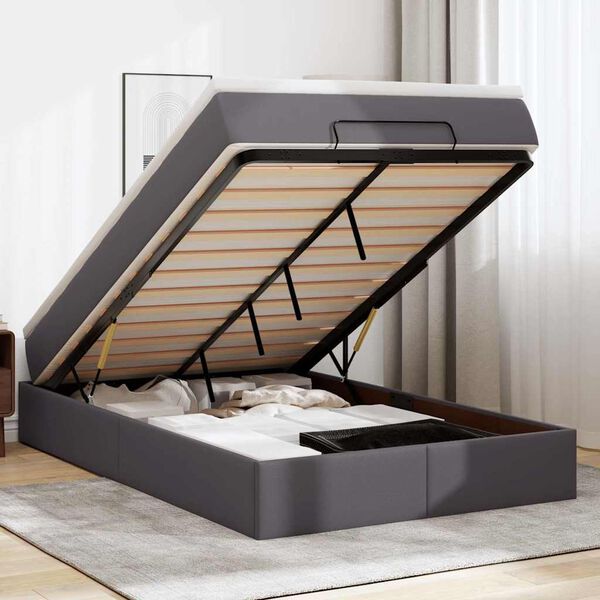 vidaXL Estructura cama otomana colch&oacute;n gris 120x190 cm cuero sint&eacute;tico