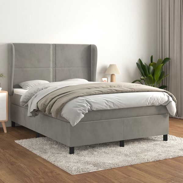 vidaXL Cama box spring con colch&oacute;n terciopelo gris claro 140x190 cm