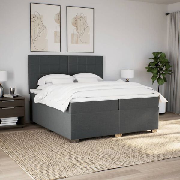 vidaXL Cama box spring con colch&oacute;n tela gris oscuro 200x200 cm