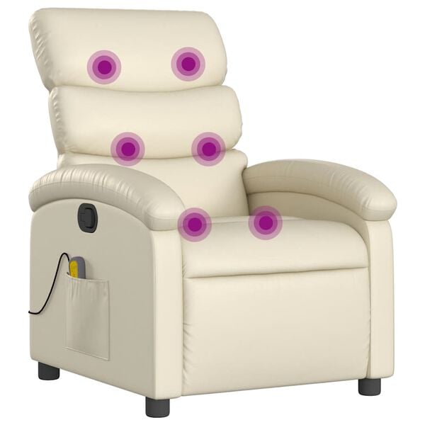 vidaXL Sill&oacute;n reclinable de masaje cuero sint&eacute;tico crema