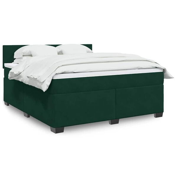 vidaXL Cama box spring con colch&oacute;n terciopelo verde oscuro 180x200 cm