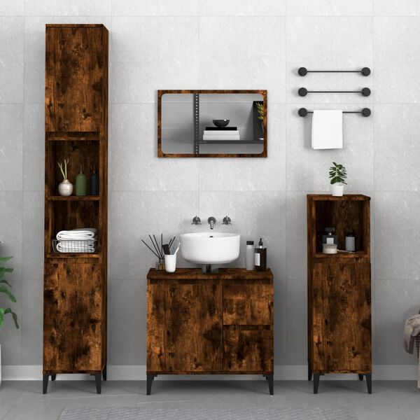 vidaXL Set de muebles baño 3 pzas madera contrachapada roble ahumado
