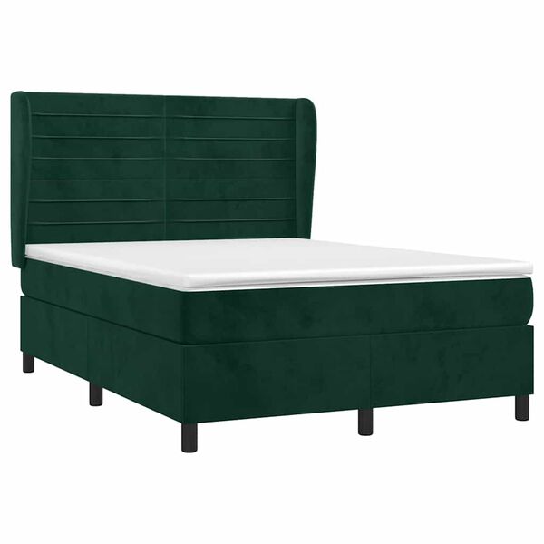 vidaXL Cama box spring con colch&oacute;n terciopelo verde oscuro 140x190 cm