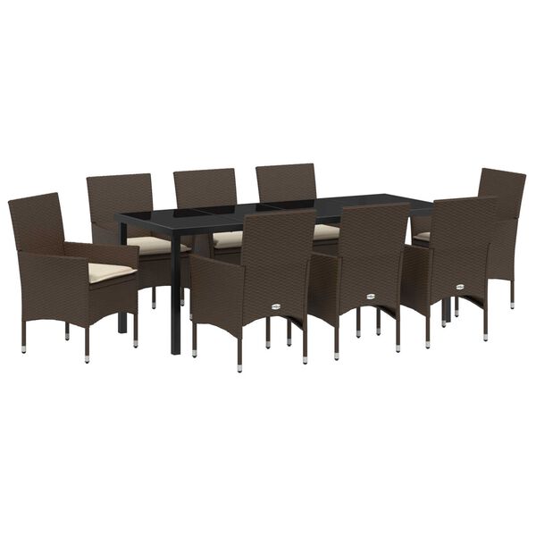 vidaXL Conjunto de Comedor de Jard&iacute;n 9 pcs Marr&oacute;n rat&aacute;n sint&eacute;tico